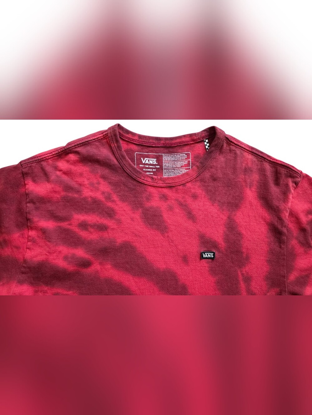 Vans Medium Red Tie Dye Off The Wall Classic Skate Tee Shirt - Picture 3 of 7